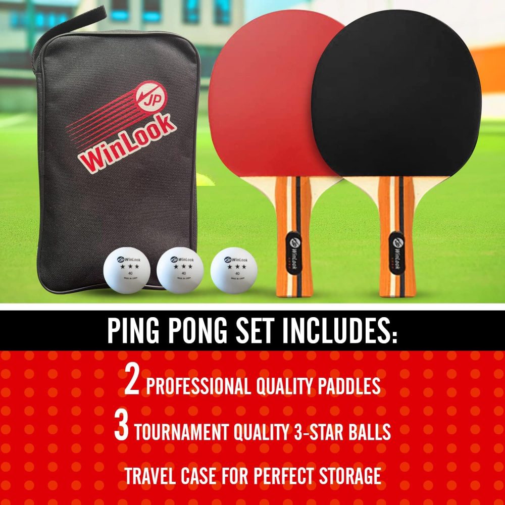 JP WinLook Ping Pong Paddle Set - Four Professional Table Tennis Paddles, Eight Balls, and A Case for Indoor & Outdoor Play - Premium Ping Pong Racket Set for All Players - Image 2