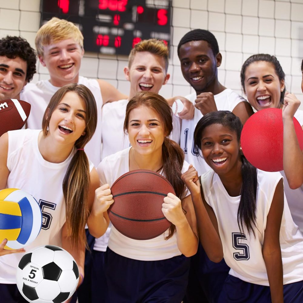 Leyndo 18 Pcs Bulk Sport Balls Set Basketball Football Volleyball Soccer Playground Baseball Outdoor Sport Equipment Full Size with Ball Bag Pump for Youth Adults Gift - Image 3