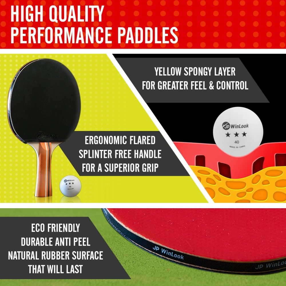JP WinLook Ping Pong Paddle Set - Four Professional Table Tennis Paddles, Eight Balls, and A Case for Indoor & Outdoor Play - Premium Ping Pong Racket Set for All Players - Image 4