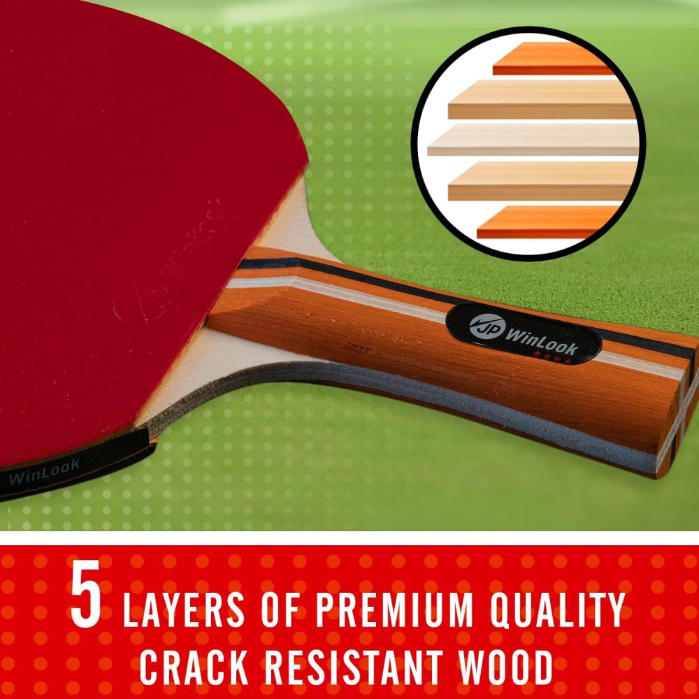 JP WinLook Ping Pong Paddle Set - Four Professional Table Tennis Paddles, Eight Balls, and A Case for Indoor & Outdoor Play - Premium Ping Pong Racket Set for All Players - Image 6