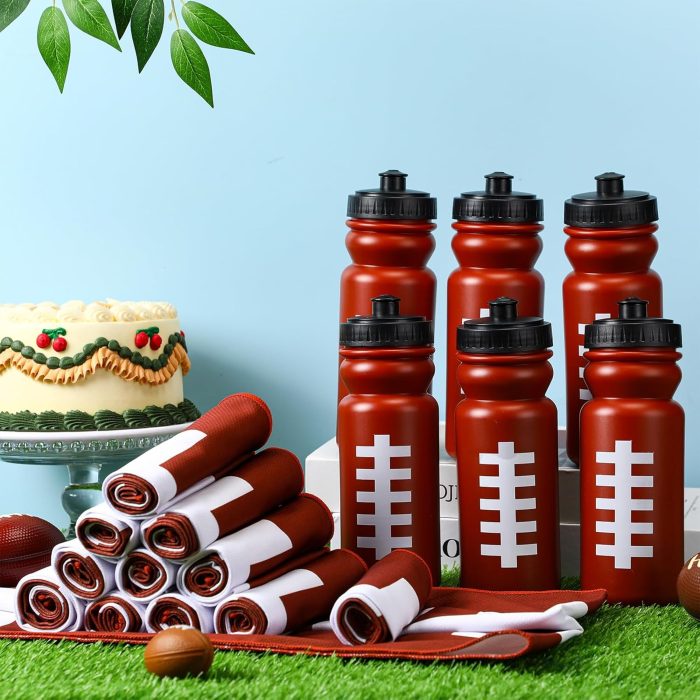 24 Pcs Sport Party Favors Include 12 Pcs 20 oz Plastic Soccer Football Basketball Water Bottles Bulk 12 Pcs 40"x12" Softball Baseball Cooling Towels for Soccer Sport Team Gift