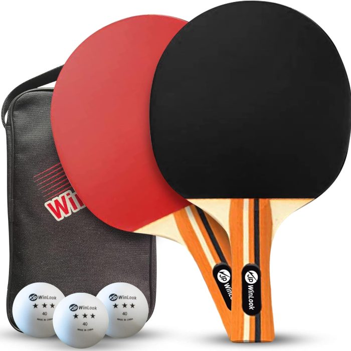 JP WinLook Ping Pong Paddle Set - Four Professional Table Tennis Paddles, Eight Balls, and A Case for Indoor & Outdoor Play - Premium Ping Pong Racket Set for All Players