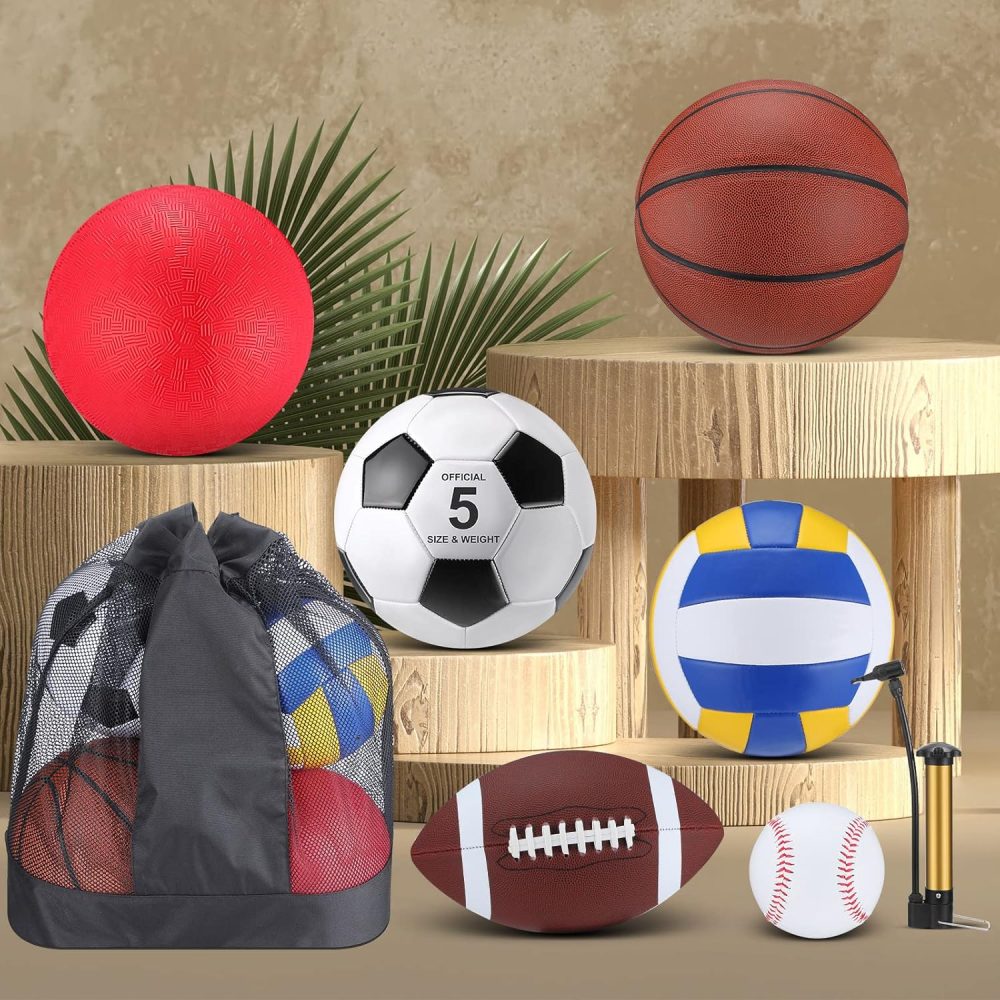 Leyndo 18 Pcs Bulk Sport Balls Set Basketball Football Volleyball Soccer Playground Baseball Outdoor Sport Equipment Full Size with Ball Bag Pump for Youth Adults Gift - Image 5