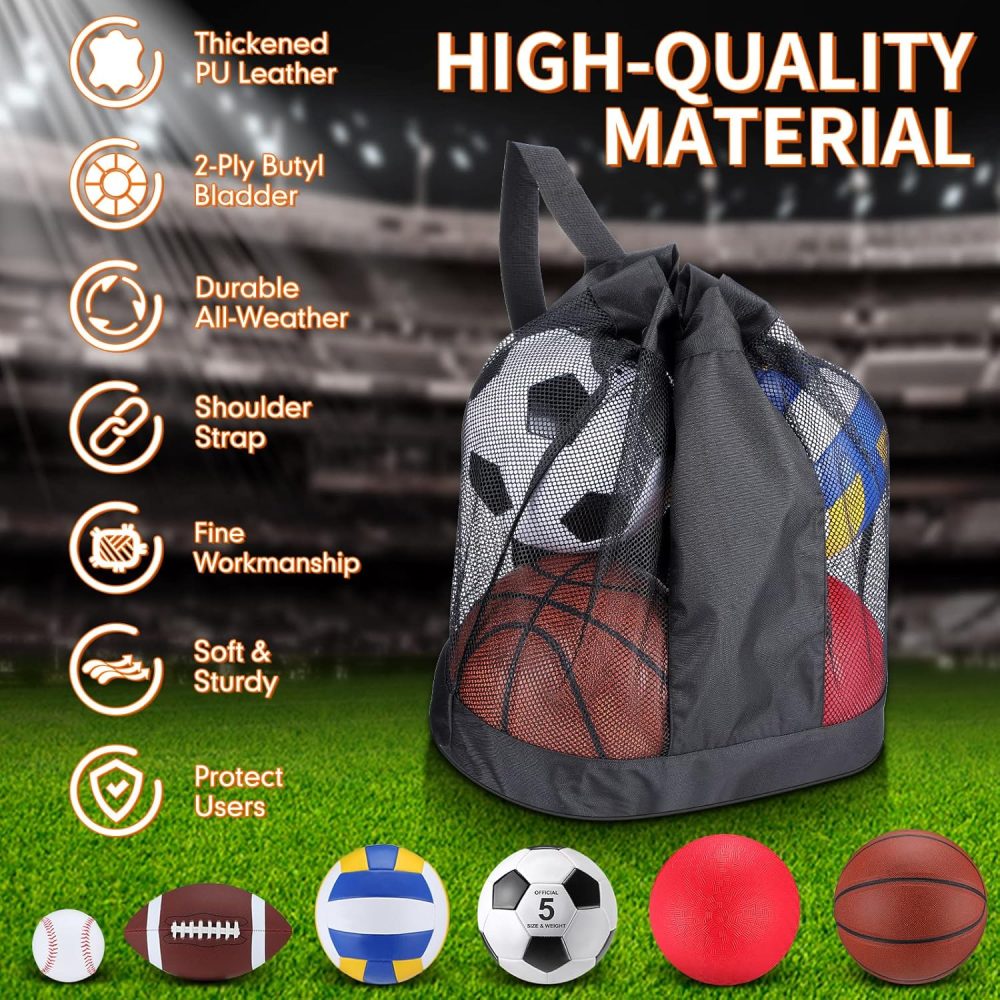 Leyndo 18 Pcs Bulk Sport Balls Set Basketball Football Volleyball Soccer Playground Baseball Outdoor Sport Equipment Full Size with Ball Bag Pump for Youth Adults Gift - Image 6